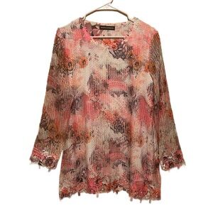 M Punto Marques Scoop Neck Floral Tunic Long Sleeve Mesh Dressy Summer Sequins